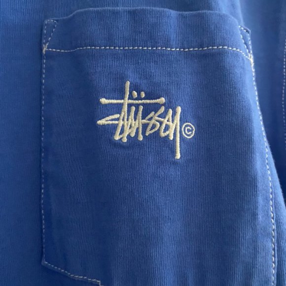 Large Blue Stussy Men's T-Shirt with White Lining - Picture 2 of 4